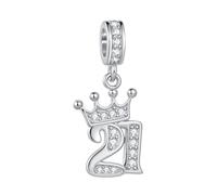 MiniJewelry Celebration Tiara Crown 21 Birthday Number Dangle Charm fits Pandora Charms Bracelets Gift Love Women Clear Cubic Zirconia Family Cubic Zirconia Silver