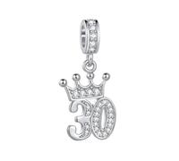 MiniJewelry Celebration Tiara Crown 30 Birthday Number Dangle Charm fits Pandora Charms Bracelets Gift Love Women Clear Cubic Zirconia Family Cubic Zirconia Silver