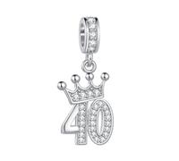 MiniJewelry Celebration Tiara Crown 40 Birthday Number Dangle Charm fits Pandora Charms Bracelets Gift Love Women Clear Cubic Zirconia Family Cubic Zirconia Silver
