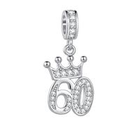 MiniJewelry Celebration Tiara Crown 60 Birthday Number Dangle Charm fits Pandora Charms Bracelets Gift Love Women Clear Cubic Zirconia Family Cubic Zirconia Silver