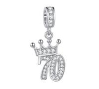 MiniJewelry Celebration Tiara Crown 70 Birthday Number Dangle Charm fits Pandora Charms Bracelets Gift Love Women Clear Cubic Zirconia Family Cubic Zirconia Silver