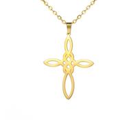 MiniJewelry Celtic Knot Infinite Openwork Cross Gold Pendant Necklace Religious Choker Christmas Birthday Jewellery Gift for Women Daughter Sister Grandmother Granddaughter Auntie Friendship