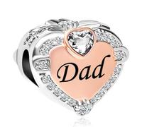 MiniJewelry Dad Rose Gold Love Heart Charm fits Pandora Charms Moments Bracelets Two-tone Clear Cubic Zirconia Birthstones