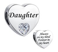 MiniJewelry Daughter Clear Love Heart Charm fit Pandora Charms Bracelets Birthday Beads Gift for Women Always on My Mind Forever In My Heart Stainless Steel