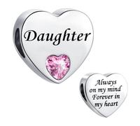 MiniJewelry Daughter Pink Love Heart Charm fit Pandora Charms Bracelets Birthday Beads Gift for Women Always on My Mind Forever In My Heart Stainless Steel
