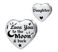MiniJewelry Daughter Silver Heart Charm fit Pandora Charms Bracelets I Love You to the Moon and Back Birthday Bead Gift for Women Stainless Steel