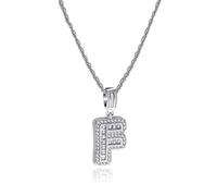 MiniJewelry F Initial Letter Name Alphabet Necklace Silver Crystal Clear CZ Personalize Jewellery Women Birthday Niece Wife Mom Auntie