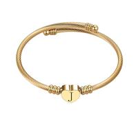 MiniJewelry Gold J Initial Letter Cuff Heart Bangle Bracelets for Women Daughter Family Alphabet Name Birthday Bracelet Christmas Stainless Steel