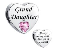 MiniJewelry Granddaughter Pink Love Heart Charm fit Pandora Charms Bracelets Birthday Beads Gift for Women Always on My Mind Forever In My Heart Stainless Steel