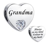 MiniJewelry Grandma Clear Love Heart Charm fit Pandora Charms Bracelets Birthday Beads Gift for Women Always on My Mind Forever In My Heart Stainless Steel