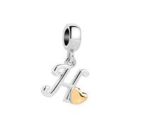 MiniJewelry H Initial Letter Name Gold Heart Charm fits Pandora Moments Bracelets Girls Mom Sister Women Mothers Day Christmas Birthday