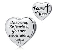MiniJewelry Joshua 1:9 Bible Verse Love Heart Charm fit Pandora Charms Bracelets Religion Birthday Bead Gift for Women Daughter Stainless Steel