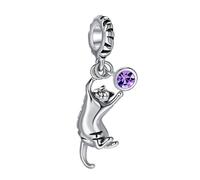 MiniJewelry June Purple Birthstones Ginger Tabby Cat Dangle Charm fits Pandora Charms Bracelets Gift Cats Lovers Mother Mom Women Birthday Christmas