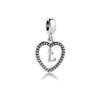 MiniJewelry L Letter Initial Heart Dangle Charm Compatible with Pandora Charms Bracelets Girls Name Alphabet Women Family Sister Birthday