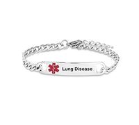MiniJewelry Lung Disease Medical Alert ID Bracelets for Men Women Red Emergency Identification Awareness Jewelry Stainless Steel