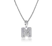 MiniJewelry M Letter Initial Silver Crystal Clear CZ Necklace Name Alphabet Personalize Jewellery Birthday Sister Wife Mum Women Girlfriend