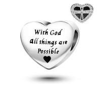 MiniJewelry Matthew 19:26 With God All Things are Possible Bible Verses Love Heart Charms fit Pandora Charm Bracelets Gift for Women Daughter Birthday Religion Beads