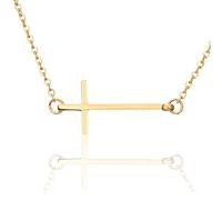 MiniJewelry Minimalist Cute Sideways Cross Necklace for Daughters Sisters Mom Granddaughter Birthday Family Jesus Love Gold Stainless Steel