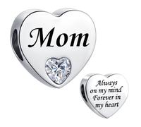 MiniJewelry Mom Clear Love Heart Charm fit Pandora Charms Bracelets Birthday Beads Gift for Women Always on My Mind Forever In My Heart Stainless Steel