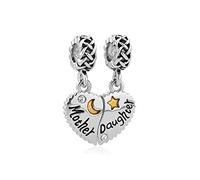 MiniJewelry Mother Daughter 2PCS Star Moon CZ Love Heart Charm Compatible with Pandora Bracelets Mom Women Girls Birthday Mothers Day