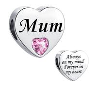 MiniJewelry Mum Pink Love Heart Charm fit Pandora Charms Bracelets Birthday Beads Gift for Women Always on My Mind Forever In My Heart Stainless Steel
