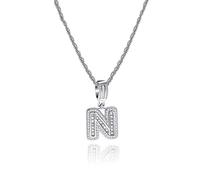 MiniJewelry N Letter Initial Name Alphabet Necklace Silver Crystal Clear CZ Personalize Jewellery Women Birthday Girlfriend Wife Mom Sister