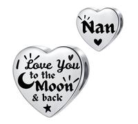 MiniJewelry Nan Silver Heart Charm fit Pandora Charms Bracelets I Love You to the Moon and Back Birthday Bead Gift for Women Stainless Steel