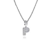 MiniJewelry P Initial Letter Name Alphabet Necklace Silver Crystal Clear CZ Personalize Jewellery Daughter Wife Women Mom Sister Birthday