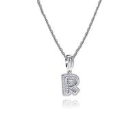 MiniJewelry R Letter Initial Necklace Name Alphabet Silver Crystal Clear CZ Personalize Jewellery Birthday Women Girlfriend Sister Wife Mom