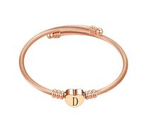 MiniJewelry Rose Gold D Initial Letter Cuff Heart Bangle Bracelets for Women Daughter Family Alphabet Name Birthday Bracelet Christmas Stainless Steel