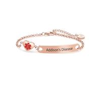 MiniJewelry Rose Gold Love Heart Medical Alert ID Bracelets for Women Red Emergency Identification First Aid Stainless Steel Adjustable Chain Bracelets Addison's Disease