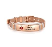 MiniJewelry Rose Gold Love Heart Medical Alert ID Bracelets for Women Red Emergency Identification First Aid Stainless Steel Adjustable Wristband Bracelet Type 1 Diabetic
