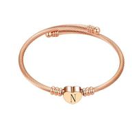 MiniJewelry Rose Gold N Initial Letter Cuff Heart Bangle Bracelets for Women Daughter Family Alphabet Name Birthday Bracelet Christmas Stainless Steel