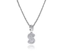 MiniJewelry S Letter Initial Alphabet Necklace Personalize Name Jewellery Silver Crystal Clear CZ Women Girlfriend Wife Mom BFF Anniversary