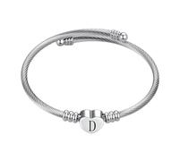MiniJewelry Silver D Initial Letter Cuff Heart Bangle Bracelets for Women Daughter Family Alphabet Name Birthday Bracelet Christmas Stainless Steel