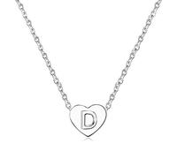 MiniJewelry Silver Initial D Letter Love Heart Necklace for Women Daughter Family Name Birthday Pendant Choker Necklace Stainless Steel