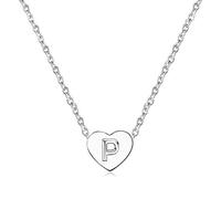 MiniJewelry Silver Initial P Letter Love Heart Necklace for Women Daughter Family Name Birthday Pendant Choker Necklace Stainless Steel