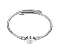 MiniJewelry Silver T Initial Letter Cuff Heart Bangle Bracelets for Women Daughter Family Alphabet Name Birthday Bracelet Christmas Stainless Steel