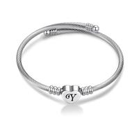 MiniJewelry Silver Y Initial Letter Cuff Heart Bangle Bracelets for Women Daughter Family Name Birthday Bracelet Christmas Stainless Steel Love Alphabet