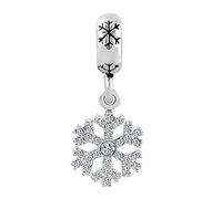MiniJewelry Snowflakes White Charm Compatible with Pandora Bracelets Silver CZ Dangle Sister Daughter Girlfriend Christmas Birthday