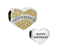 MiniJewelry Sparkling November Yellow Cubic Zirconia Birthstones Heart Charm fits Pandora Charms Bracelets Gift Love Women Birthday Nov