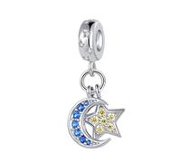 MiniJewelry Star Crescent Moon Celestial Charm Blue Yellow CZ Compatible with Pandora Charms Bracelets