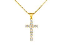 MiniJewelry Tiny Square Cubic Zirconia Cross Pendant Gold Necklace Religious Choker Christmas Birthday Jewellery Gift for Women Daughter Sister Grandmother Granddaughter Auntie Friendship