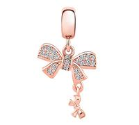 MiniJewelry Two Bowknots Rose Gold Silver Twotone Charm Compatible with Pandora Bracelets Christmas Family Daughter Sister Granddaughter