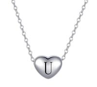 MiniJewelry U Initial Letter Love Heart Pendant Necklace Birthday Personalized Name Necklaces Gift for Women Daughter Family Silver Stainless Steel