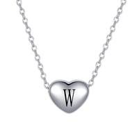 MiniJewelry W Initial Letter Love Heart Pendant Necklace Birthday Personalized Name Necklaces Gift for Women Daughter Family Silver Stainless Steel