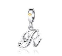 MiniJewelry Women Girls R Initial Letter Name Charm Compatible with Pandora Charms Bracelets Gold Heart Alphabet Sister Family Birthday