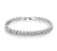 Minikeda Women Bracelet Cubic Zirconia Silver Crystal Bangle Roman Tennis Bracelet Link Chain Anniversary Birthday Jewellery Gifts for Her Women (Silver)