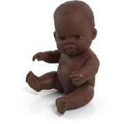 Miniland African boy doll without underwear in bag is soft vinyl, resilient and flexible. 21cm