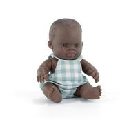 Miniland Baby Doll African Boy 21cm. Made in Spain with vanilla scent. Anatomically correct. My friends & Me collection